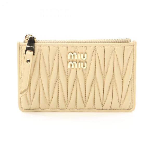 Miu Miu Miu MATELASSE Business Card Holder/Card Case Leather Women's Beige